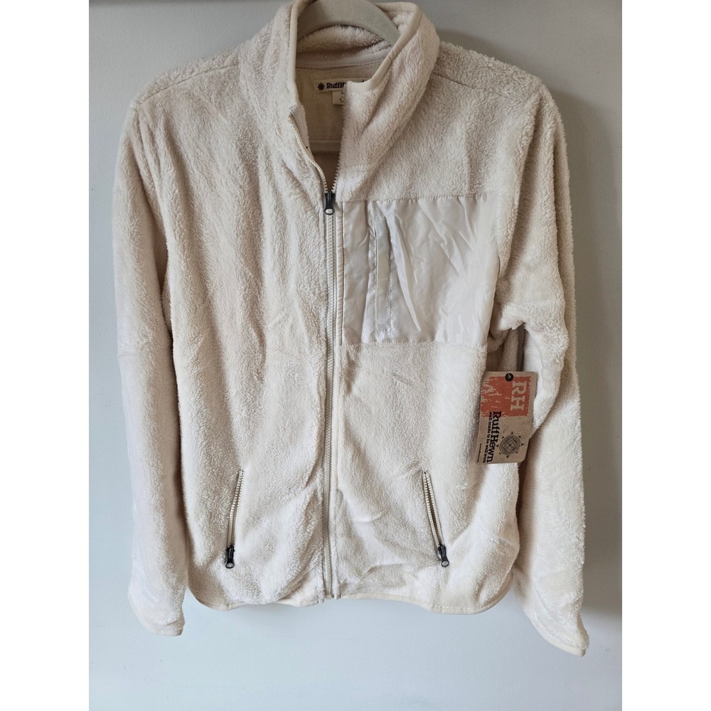 RuffHewn Womens Sherpa Fleece Full Zip Jacket Cream Ivory Mock Neck Large NWT